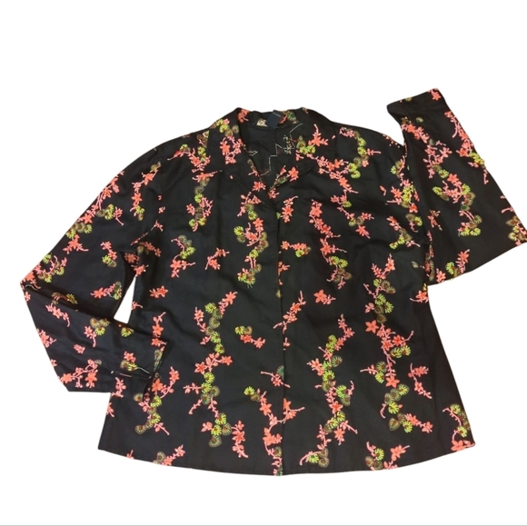 British Khaki Silk/ Linen Black Floral Beaded Snap Front Old Money Shirt Sz L - Picture 12 of 12